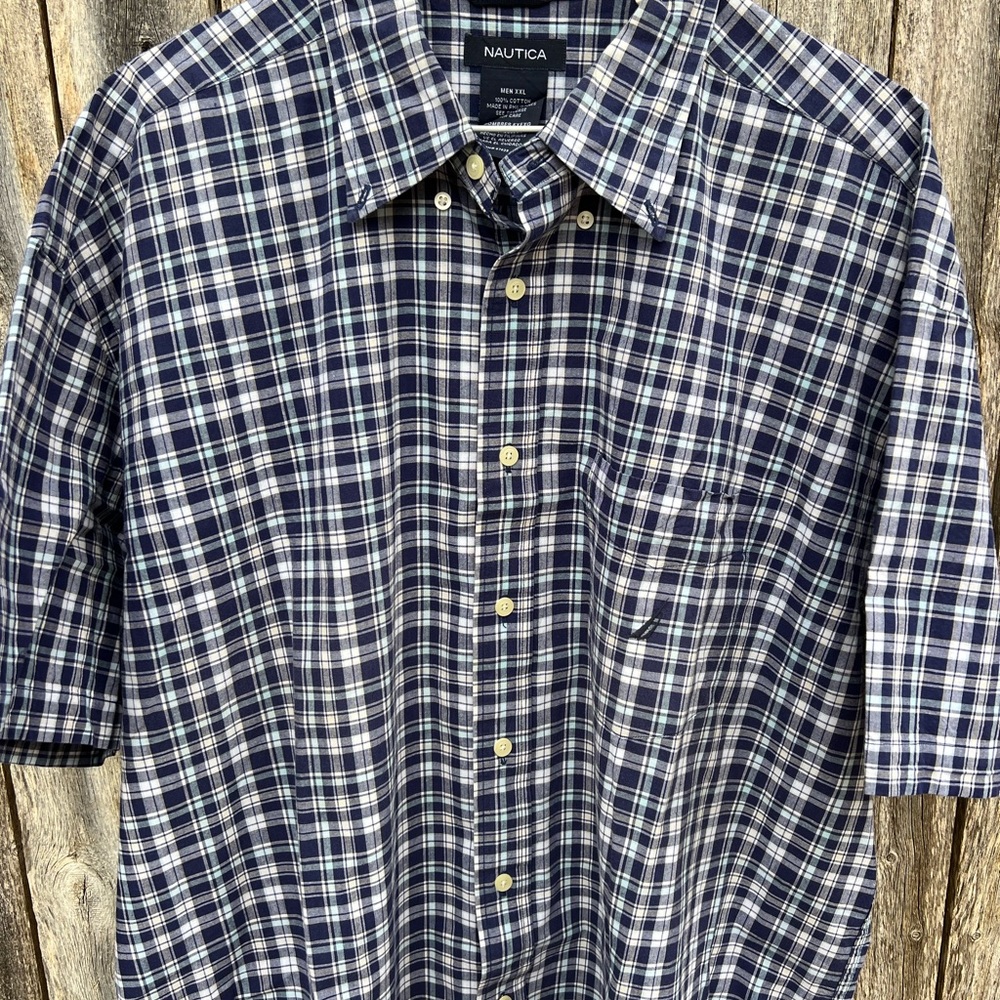 Men’s Vintage Nautica Button Up Plaid Casual Short Sleeve Shirt Size XXL - Picture 4 of 7
